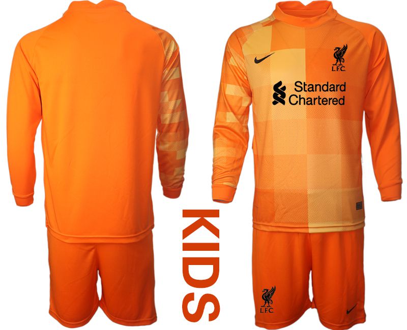 Youth 2021-2022 Club Liverpool orange red goalkeeper long sleeve blank Soccer Jersey